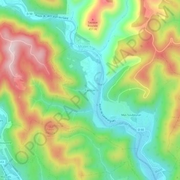 Mapa topográfico Paussan, altitude, relevo