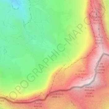 Mapa topográfico Cirque de Troumouse, altitude, relevo