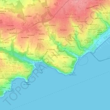 Mapa topográfico Kerverrien, altitude, relevo