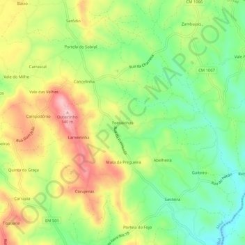 Mapa topográfico Fontainhas, altitude, relevo