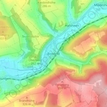 Mapa topográfico Binsfeld, altitude, relevo