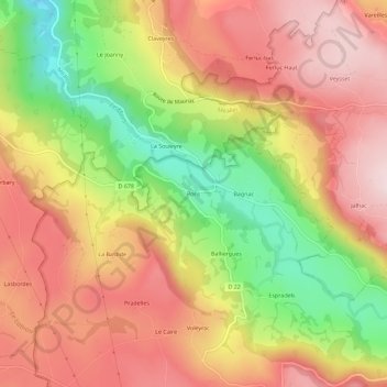 Mapa topográfico Pons, altitude, relevo