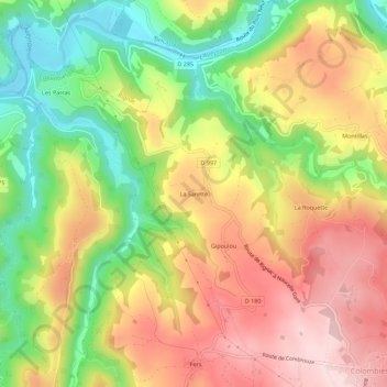Mapa topográfico La Sarette, altitude, relevo
