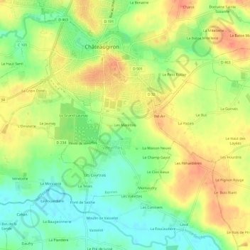 Mapa topográfico Les Marettes, altitude, relevo