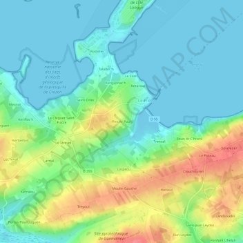 Mapa topográfico Pen Ar Poul, altitude, relevo
