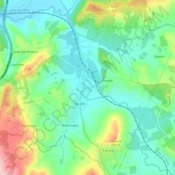 Mapa topográfico Runa, altitude, relevo