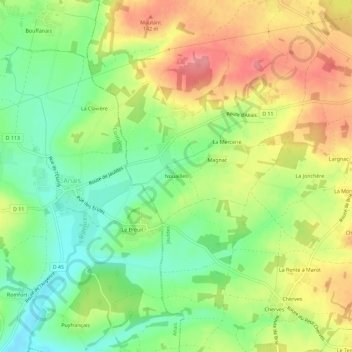 Mapa topográfico Nouailles, altitude, relevo