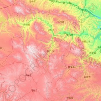 Mapa topográfico Huangnan, altitude, relevo