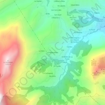 Mapa topográfico La Melandrera, altitude, relevo