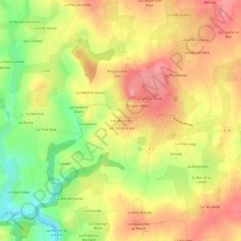 Mapa topográfico Les Maisons, altitude, relevo