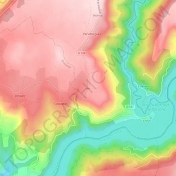 Mapa topográfico Jou, altitude, relevo