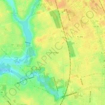 Mapa topográfico Tristan Village, altitude, relevo