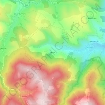 Mapa topográfico Neyrac, altitude, relevo