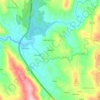Mapa topográfico Calados, altitude, relevo