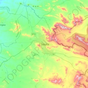 Mapa topográfico Chipata, altitude, relevo