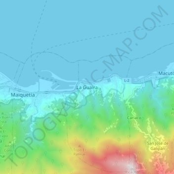 Mapa topográfico La Guaira, altitude, relevo