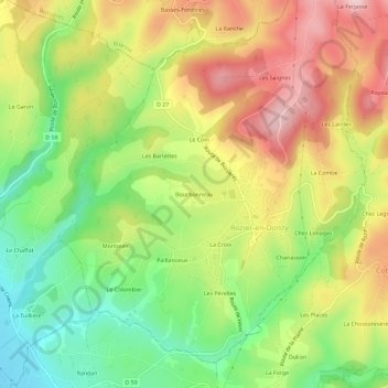 Mapa topográfico Bourbonneau, altitude, relevo