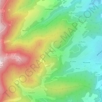 Mapa topográfico Chevalet, altitude, relevo