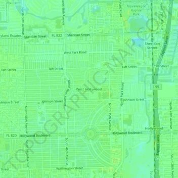 Mapa topográfico West Hollywood, altitude, relevo