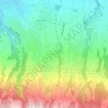 Mapa topográfico La Ressource, altitude, relevo