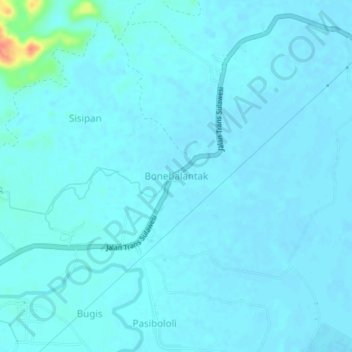 Mapa topográfico Bonebalantak, altitude, relevo