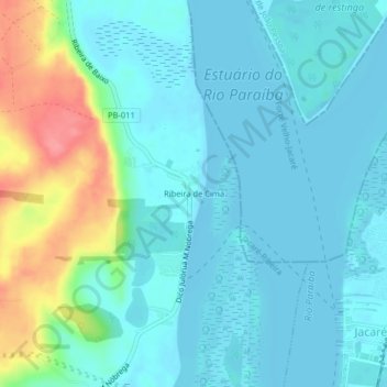 Mapa topográfico Ribeira de Cima, altitude, relevo