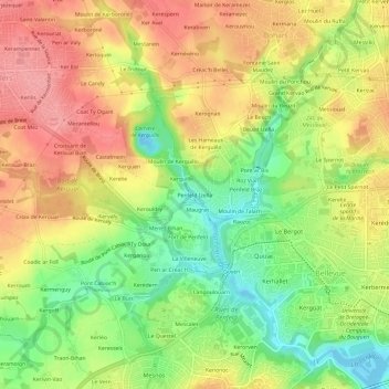 Mapa topográfico Penfeld Izella, altitude, relevo