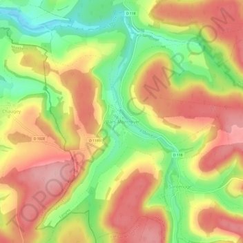 Mapa topográfico Villars-Montroyer, altitude, relevo