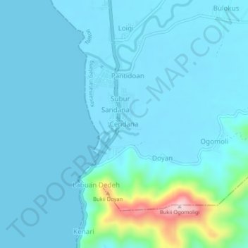 Mapa topográfico Cendana, altitude, relevo