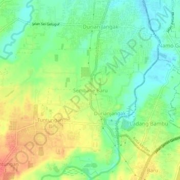 Mapa topográfico Sembahe Baru, altitude, relevo