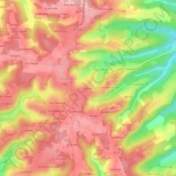 Mapa topográfico Graulet, altitude, relevo