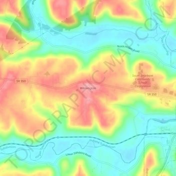Mapa topográfico Wilmington, altitude, relevo