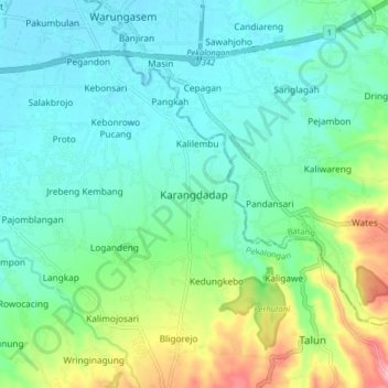 Mapa topográfico Karangdadap, altitude, relevo