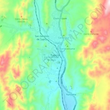 Mapa topográfico Tupiza, altitude, relevo
