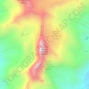 Mapa topográfico Aiguilles Rouges d'Arolla, altitude, relevo