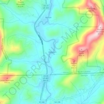 Mapa topográfico Orlando, altitude, relevo