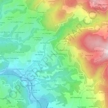 Mapa topográfico Le Garret, altitude, relevo
