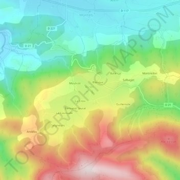 Mapa topográfico Le Communal, altitude, relevo