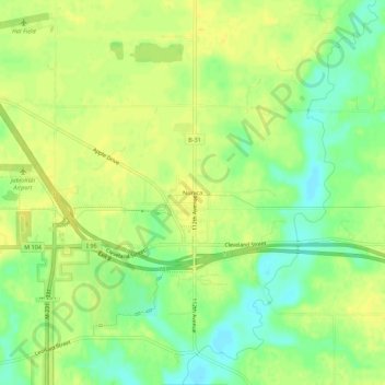 Mapa topográfico Nunica, altitude, relevo