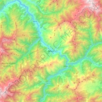 Mapa topográfico Artvin, altitude, relevo