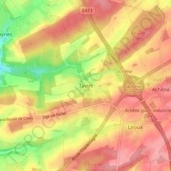 Mapa topográfico Taviet, altitude, relevo