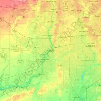 Mapa topográfico Aurora, altitude, relevo