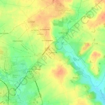 Mapa topográfico Puybelliard, altitude, relevo