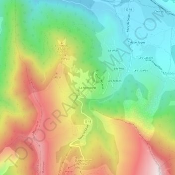 Mapa topográfico La Montagne, altitude, relevo