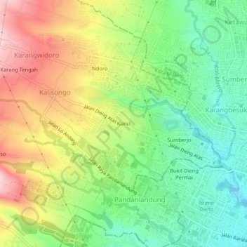 Mapa topográfico Kunci, altitude, relevo