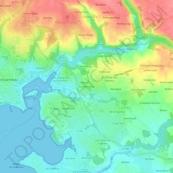 Mapa topográfico Toulmengleuz, altitude, relevo