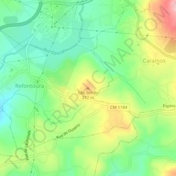 Mapa topográfico São Simão, altitude, relevo