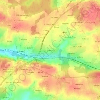 Mapa topográfico Kergousse, altitude, relevo