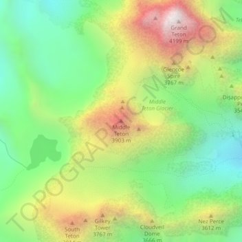 Mapa topográfico Middle Teton, altitude, relevo