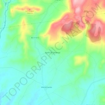 Mapa topográfico Boada de Villadiego, altitude, relevo